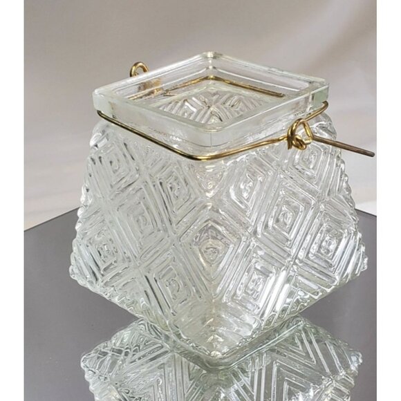 Vintage Hanging Ribbed Votive Tea Light Candle Holder Cut Glass Square - Picture 1 of 6